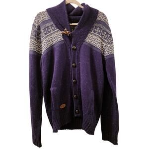 Buffalo David Bitton Mens Button Down Knit Grandpa Sweater Sz M Navy Blue Nordic